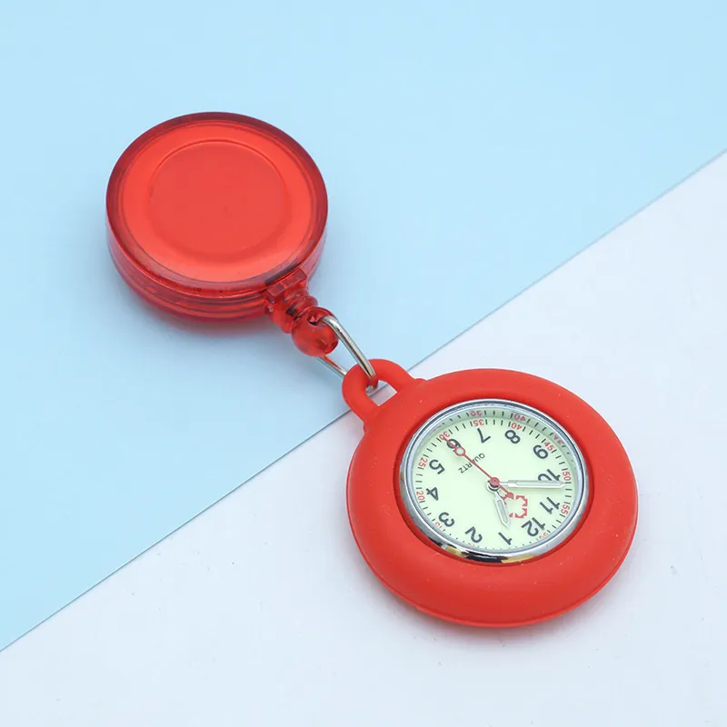 Newest Colorful Nurse Pocket watches Nursing Doctor Hospital Clips Pocket Retractable Hang Quartz Watch Lumious Design Clock