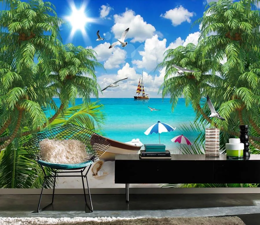 HD 3D Wallpaper Mural coconut tree scenery 3D Wallpapers Wall Murals For Kids Living Room Bedroom Sofa TV Background Decoration
