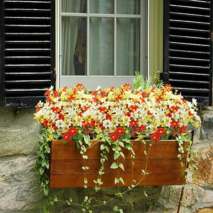 装飾的な花の花輪20バンドル人工デイジーアウトドアフェイク装飾なしフェードフェイクプラスチックフラワーガーデンポーチウィンドウボックスデコ