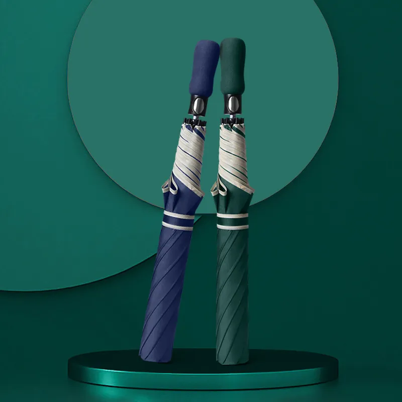 새로운 이중 바람 저항 우산 단색 2 배 골프 우산 인쇄 자동 비즈니스 광고