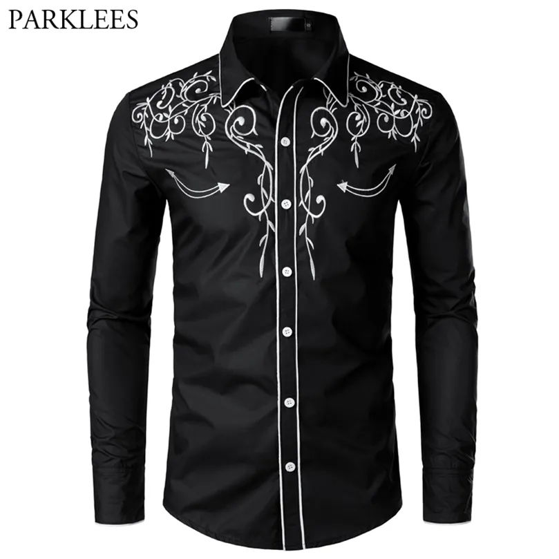 Stylish Western Cowboy Shirt Men Brand Design broderi Slim Fit Casual Long Sleeve Shirts Mens Wedding Party Shirt For Male 220813