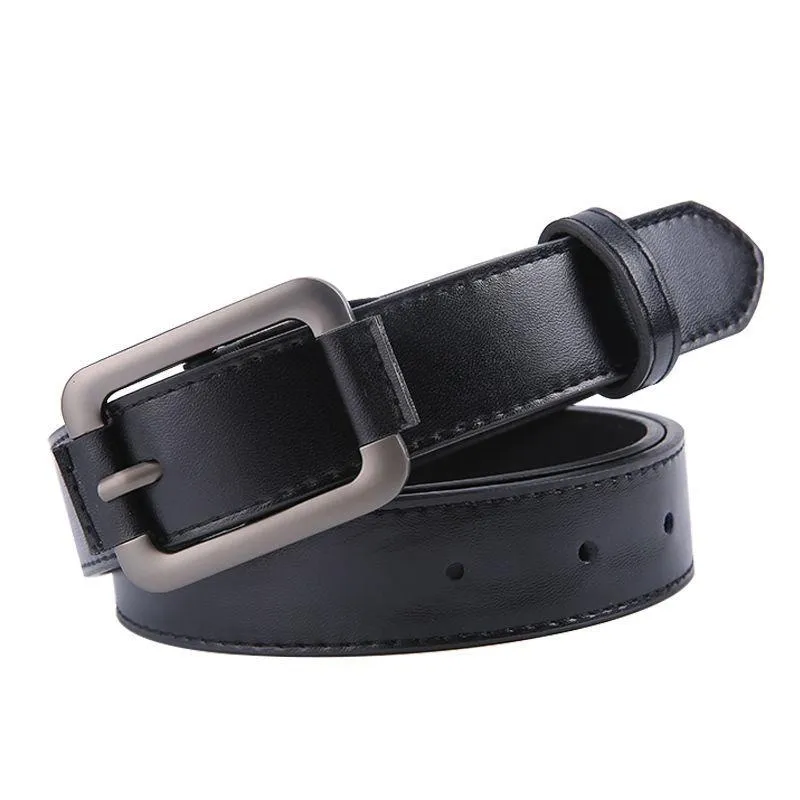Cinturones negros para mujeres y hombres, hebilla de Metal, cinturón ajustable, pantalones vaqueros de cuero PU, cinturones de moda para estudiantes