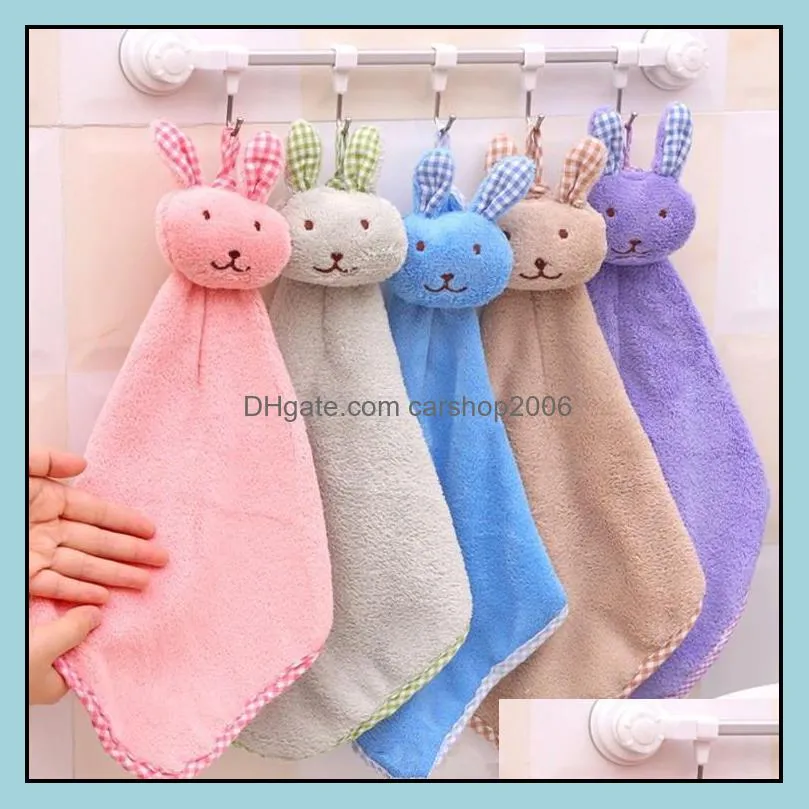 creative coral velvet towel cartoon rabbit shape towel thickened hanging super absorbent towel kitchen and bathroom supplies wq188