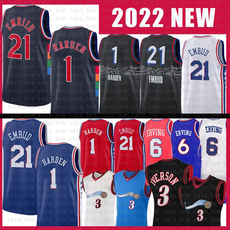 Joel Embiid Basketball-Trikots Throwback James Harden Vintage Jersey Allen Iverson Julius Erving Herren Hemden S-XXL 1 21 3 6