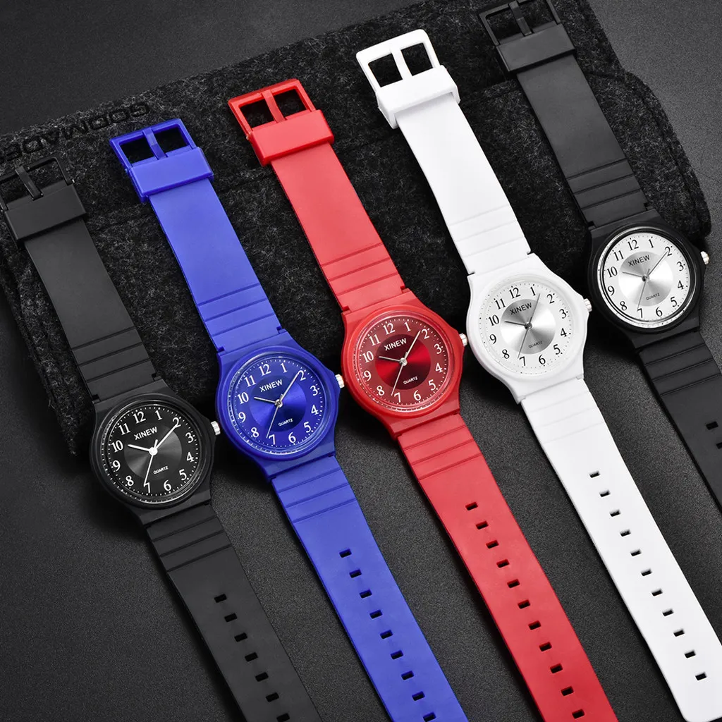 Montres d'étudiant Ultra-mince unisexe pour enfants, montre-bracelet de sport analogique en Silicone, à Quartz, cadeau pour enfants, couleur 12