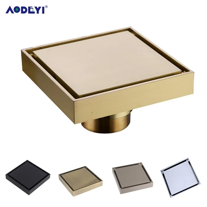 AODEYI Nuovo 100% Ottone Scarico per Doccia Scarico a Pavimento per Bagno Inserto per Piastrelle Quadrato Anti-Odore Griglie per Rifiuti a Pavimento 100X100 T200715