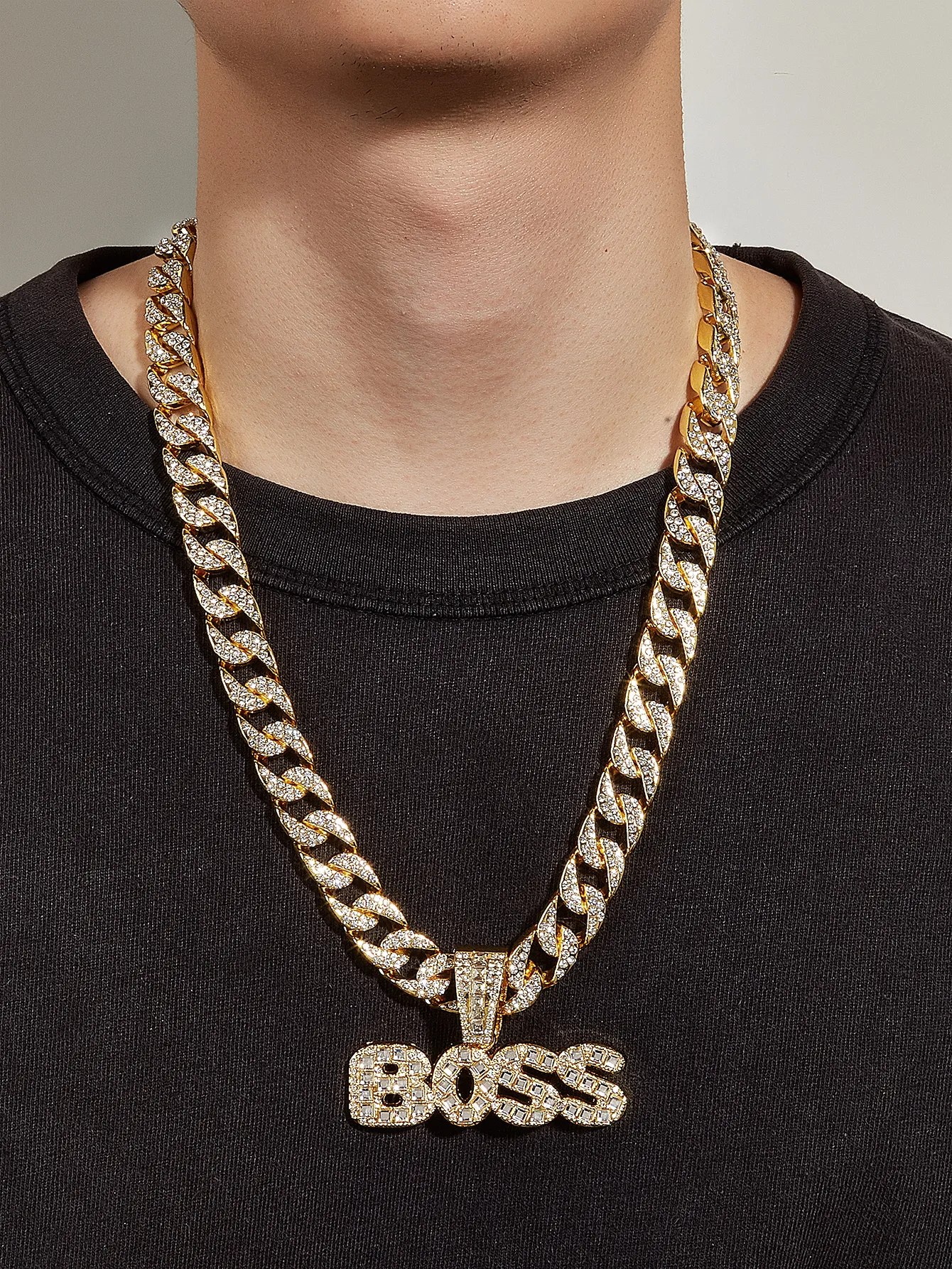 早い者勝ち) bott B logo necklace Iced Out Initial Necklace - Bling CZ Baguette Pendant, Hip