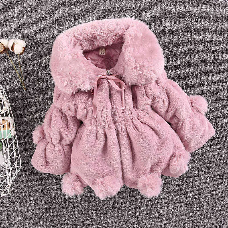 New Winter Baby Girls Clothes Faux Fur Jacket Fleece Jacket Warm Snowsuit 2-6Yrs Hooded Parka Children Outerwear Autumn Clothes J220718