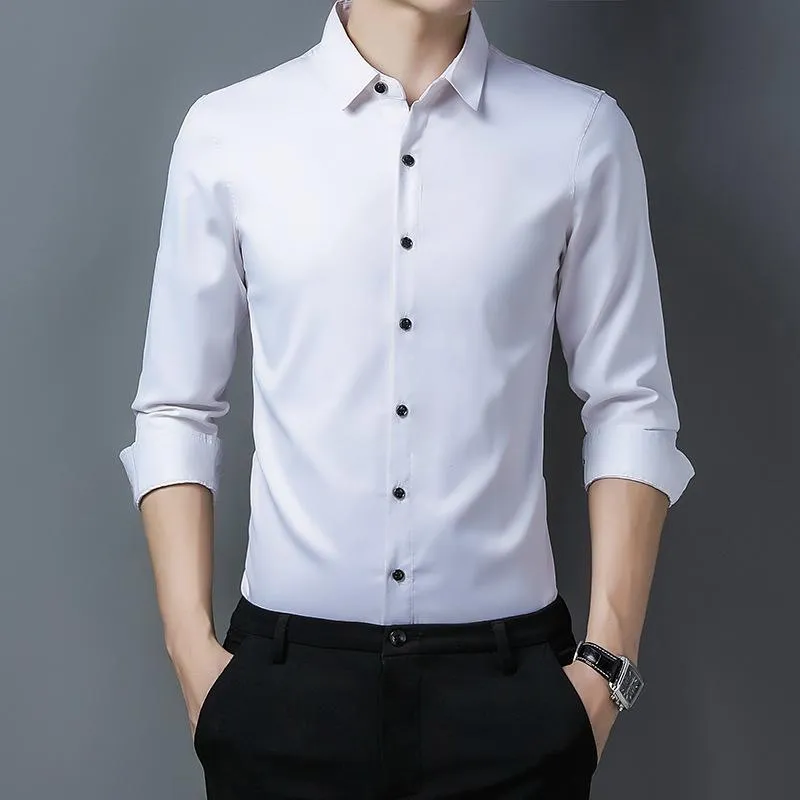 Men s Dress Shirts Boys White Collar Shirt Casual Business Men Button Up Long Sleeve Social Formal Man Smooth Silky Oversize 3xlMen s