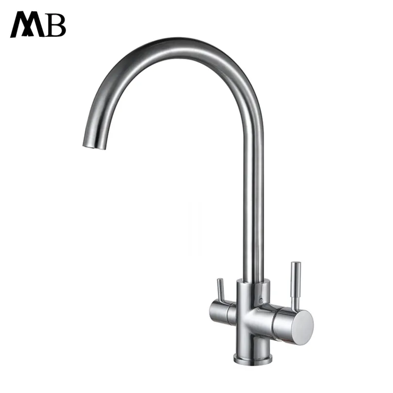 Drinking Water Faucet 3 Way Water Filter Purifier Kitchen Faucets For Sinks Taps 304 Stainless Steel Faucet Brushed Water Tap T200805