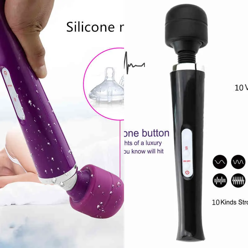 Nxy vibratorer 10 hastighet kroppsmassage USB uppladdningsbar magisk trollstav massager av huvudbonad vuxen sexbutik klitor vibrator leksaker för kvinnor 220509