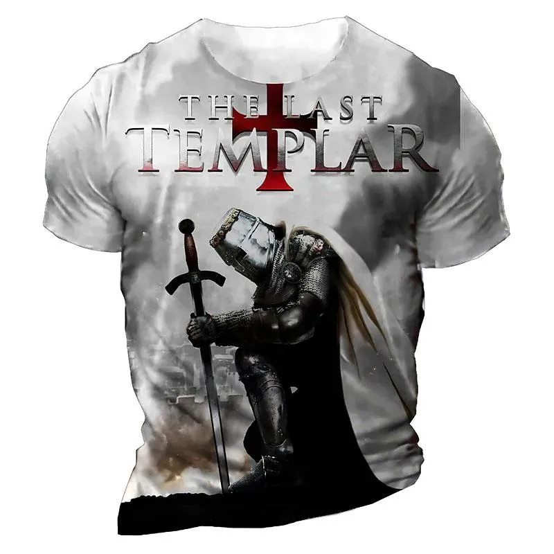 T-shirts voor heren Retro Knights Tempeliers 3D-print voor mannen zomer o kraag polyester korte mouw streetwear oversized t-shirt kledinglieden