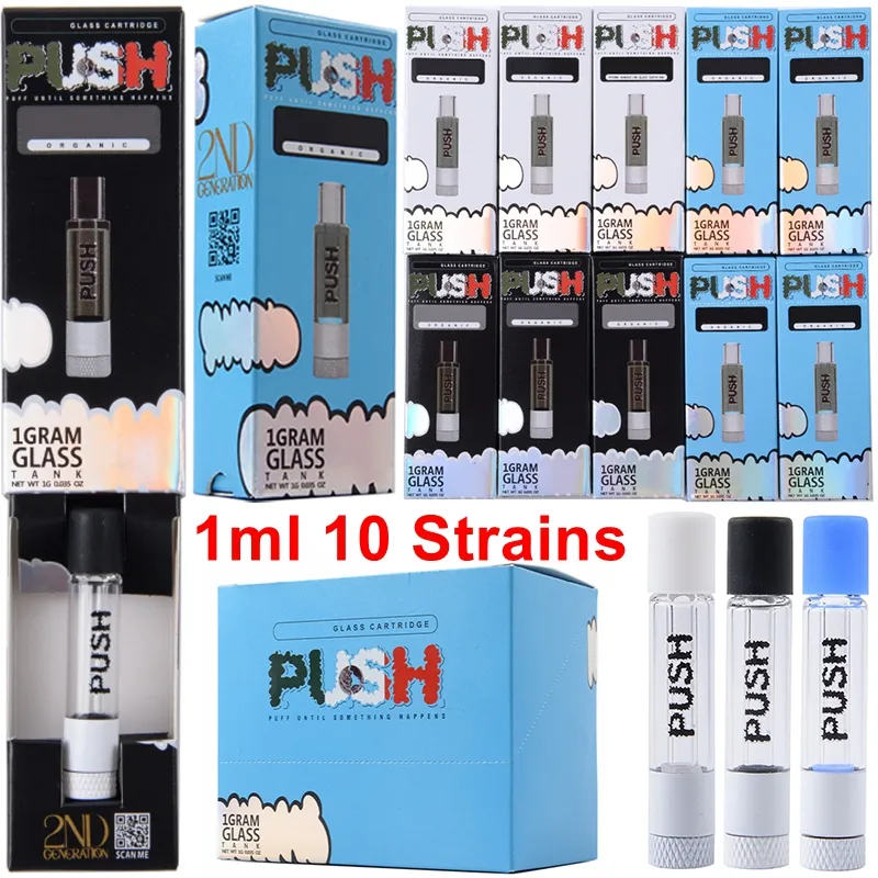 10 Strains Atomizers 2ND Push 1ml Glass Tank Carts Vape Cartridges