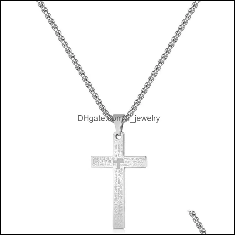 stainless steel cross pendant necklace fashion men women gold silver color bible scriptures christian prayer jewelry gifts