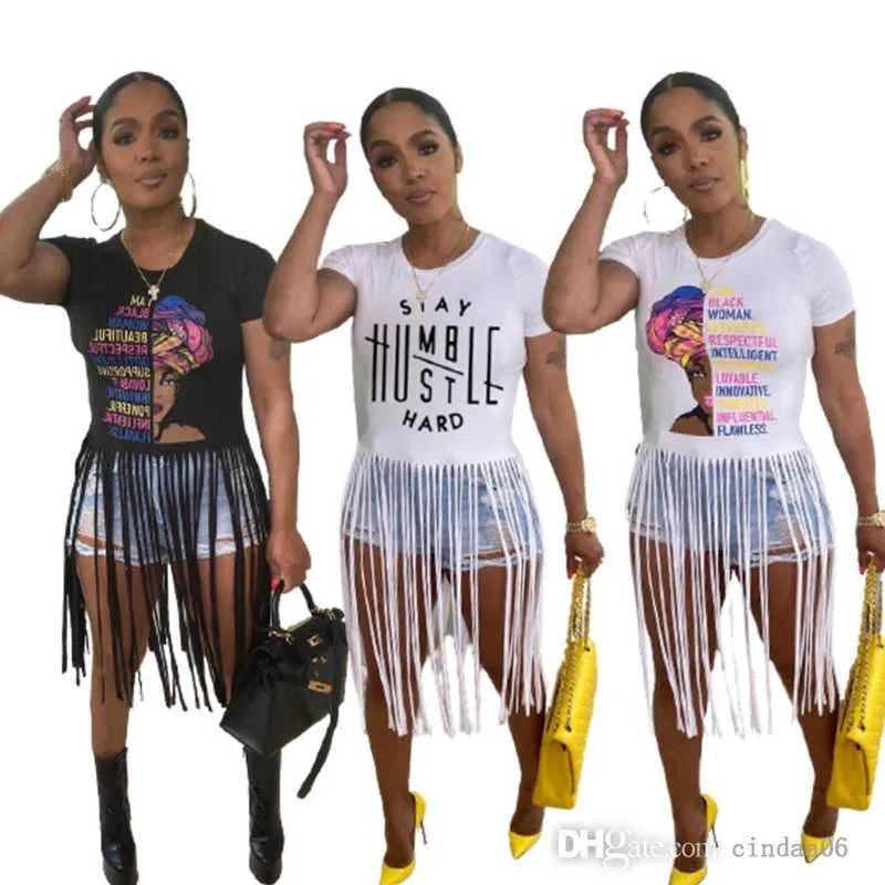 Retail And Wholesale Plus Size S-3xl Designer Womens Tassel T-shirt Letter Printed Tops Fashion Tee 2022