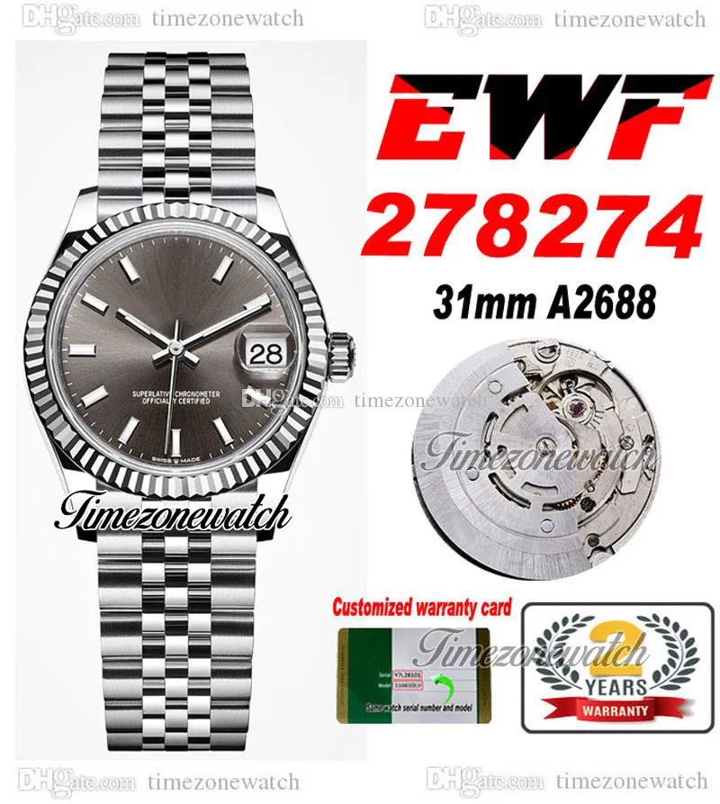 EWF 31MM 278273 ETA A2688自動レディースレディースウォッチフルートベゼルグレースティックダイヤルJubileSteelブレスレットスーパー版同じシリーズ