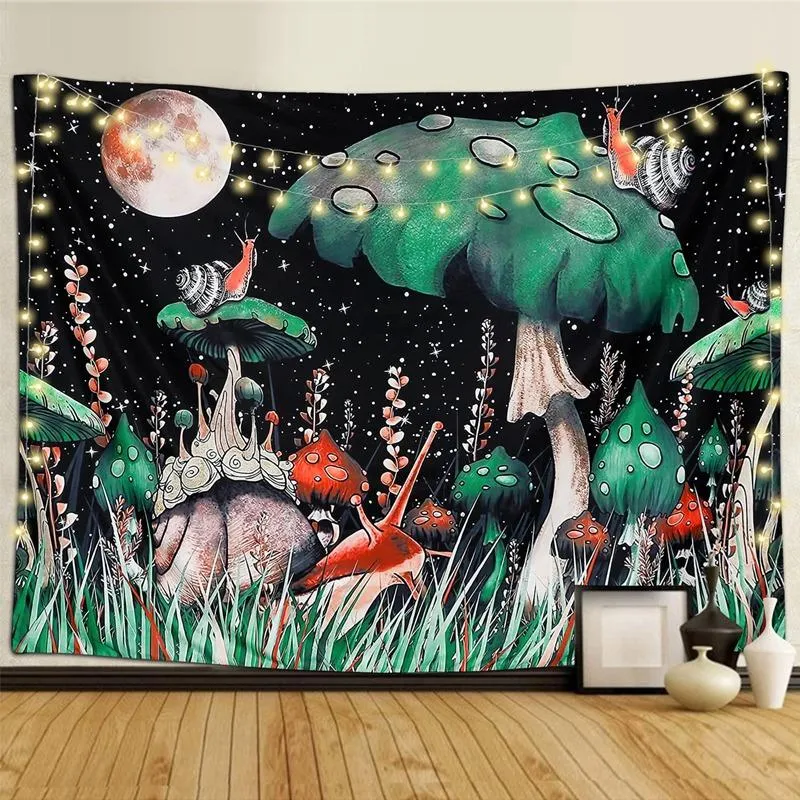 Tapisseries tapisserie escargot champignon trippy mur suspendu boho décor lune ciel pour la maison de la chambre à coucher