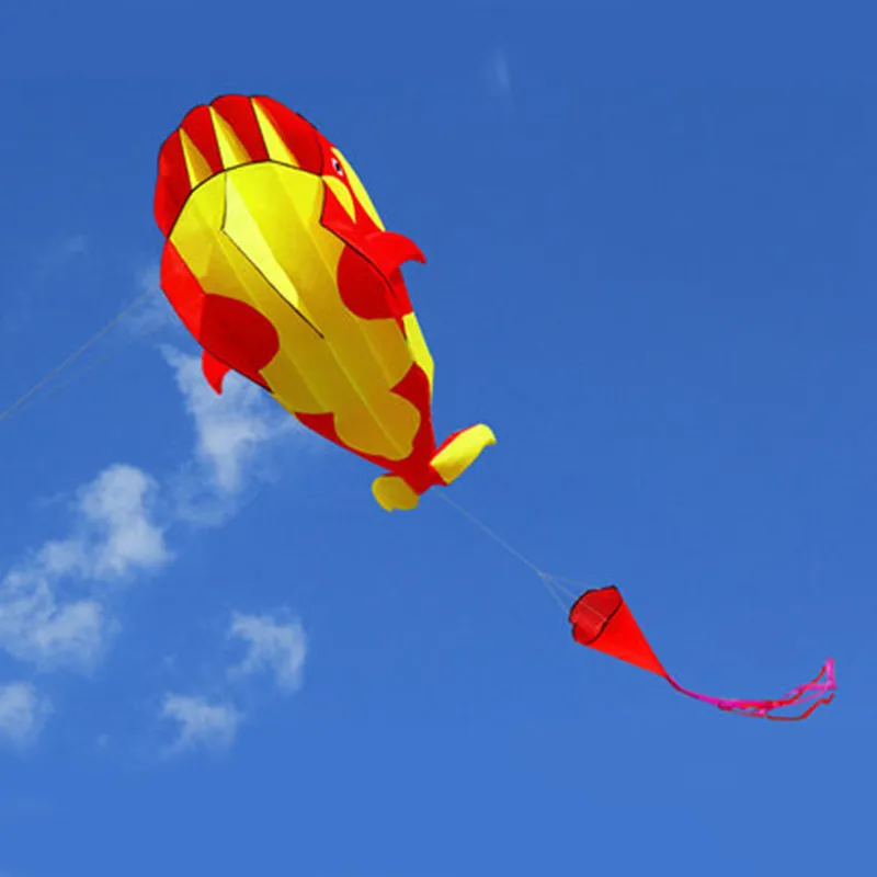 Giant 3D Goldfish Frameless Soft Parafoil Kite 8m Large Single Line Kites  with 2pcs Kite Tail for Kids & Adults Easy Flyer Kite