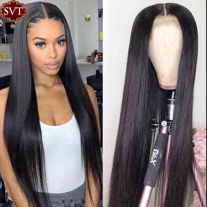 SVT 180% Indian 4x4 Lace reta Fechamento Humano Hair Wig Bone Frontal Pré -explosão Helino para Mulheres Negras 220609