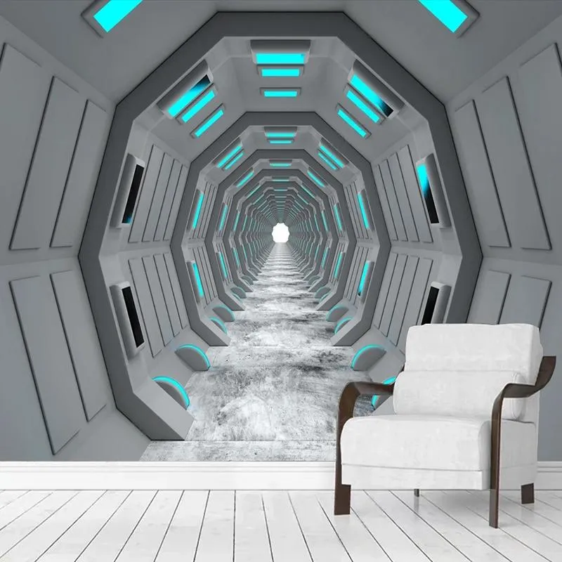 Обои современные технологические коридор 3D обои гостиная телевизионный диван фоновый европейский водонепроницаемый настенный настенный