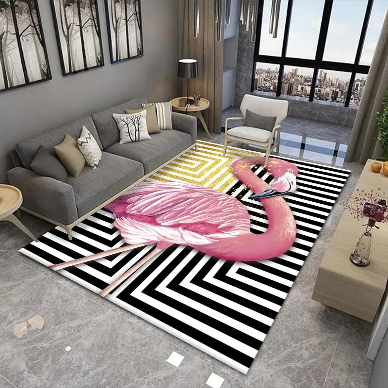 Carpetes 3D Flamingo Print Floor Far Room and Bedroom não deslize tapete