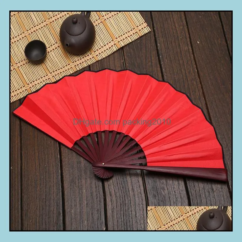 large 33cm folding fan black white cloth wooden hand fans diy craft art planting ornaments men`s outdoor handfan sn828