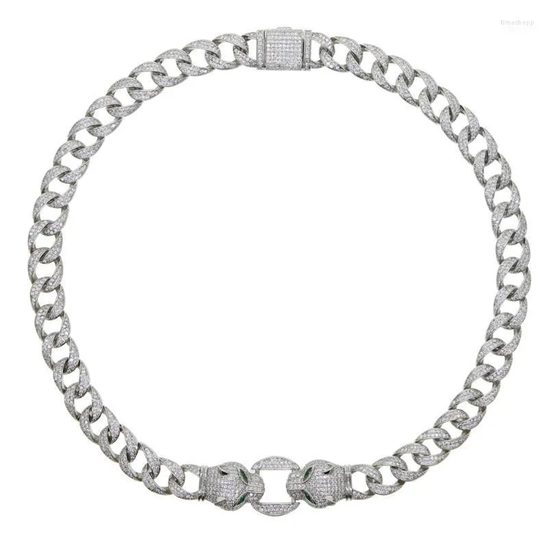 Chokers 2022 lodowe Bling CZ Miami Cuban Link Naszyjnik Lopard Jaguar Choker Silver Color Kobiet biżuteria