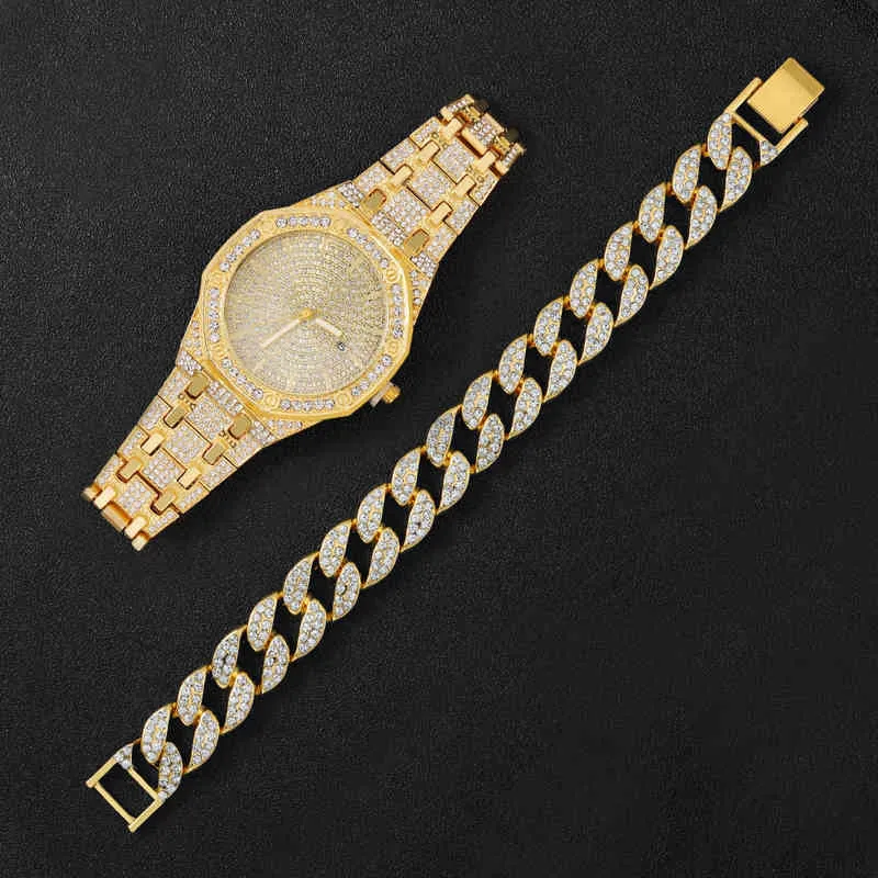 Glacé femmes hommes diamant acier Hip Hop Ladi Montre haut marque de luxe Drs or horloge Montre Femme Reloj Mujer34BG