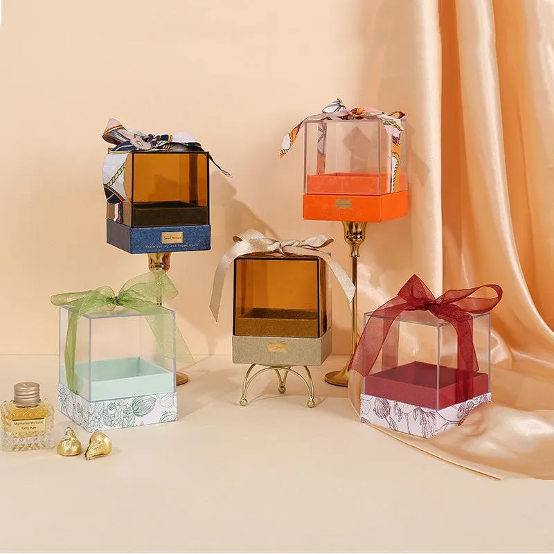 Gift Wrap 1pc Acrylic Transparent Box Small Flower Display Case For Wedding Christmas Birthday Candy Packaging Home DecorGift