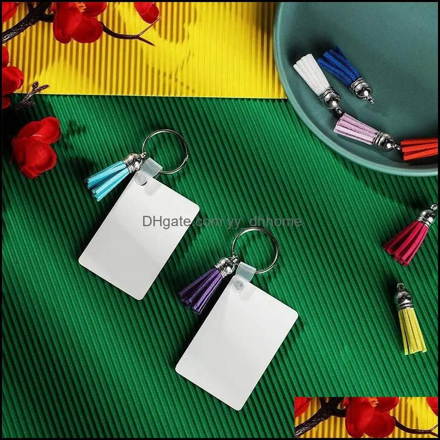 30pcs sublimation blank keychain rectangle heat transfer keychains with key ring diy crafts gift for family friends w62f