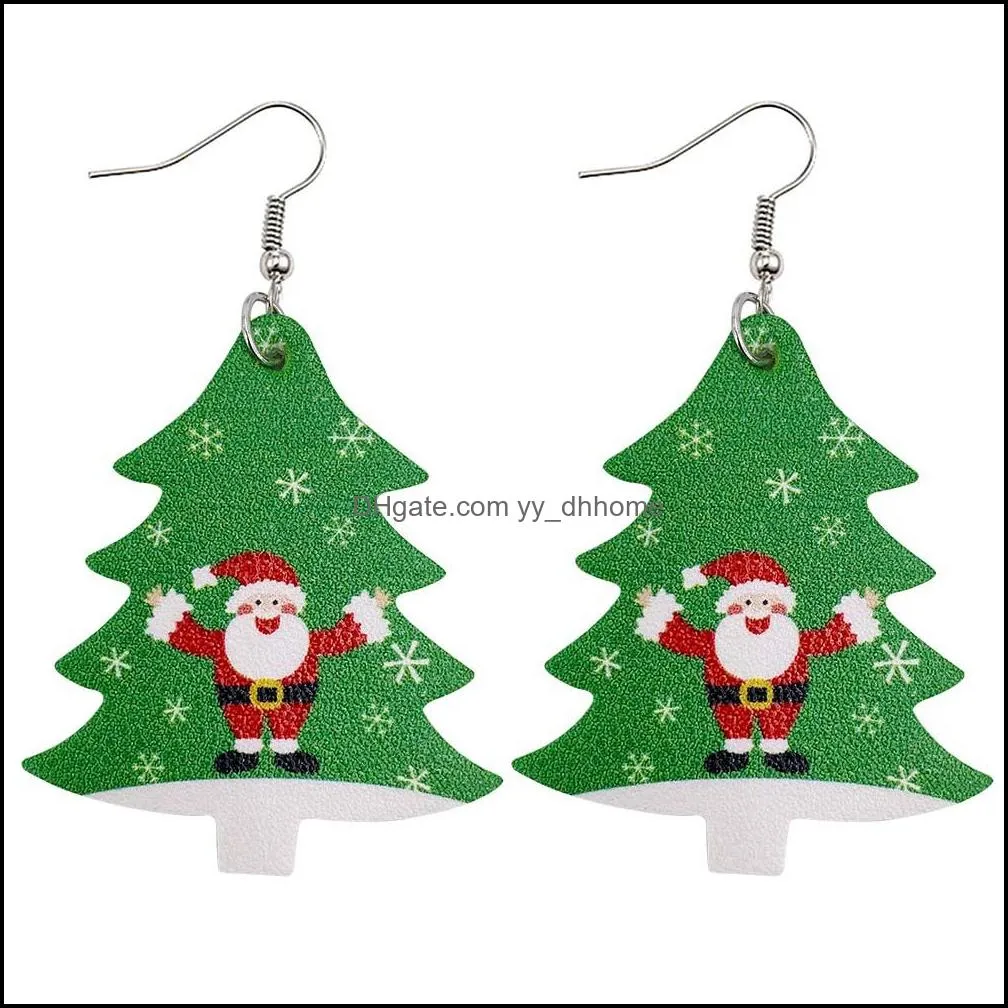 christmas faux leather earrings for women tree bell deer dangle drops earring lady girls handmade jewelry xmas gift x644fz