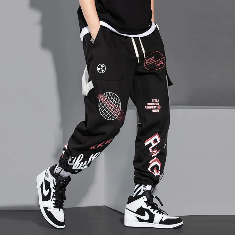 Streetwear Men Joggers zweetbroek Print zwarte witte vrachtbroek Techwear harem broek enkel lengte broek Sport Casual Running L220816