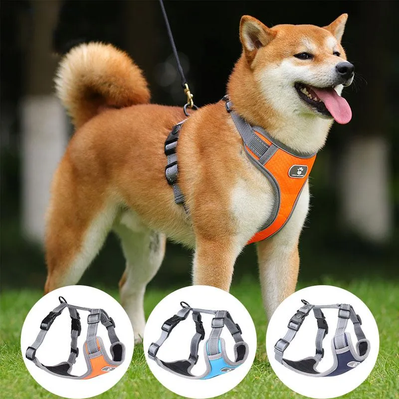 Dog Collars & Leashes Harness No Pull Medium Large Chest Strap Labrador Mesh Reflective Adjustable Vest Harnesses Outdoor Walking Training H