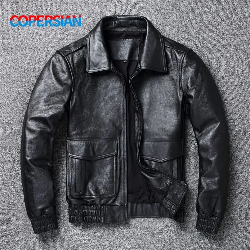 Copersian plus size 8xl masculino jaqueta de couro de inverno cl￡ssico a2 casaco de couro de couro genu￭no 220810