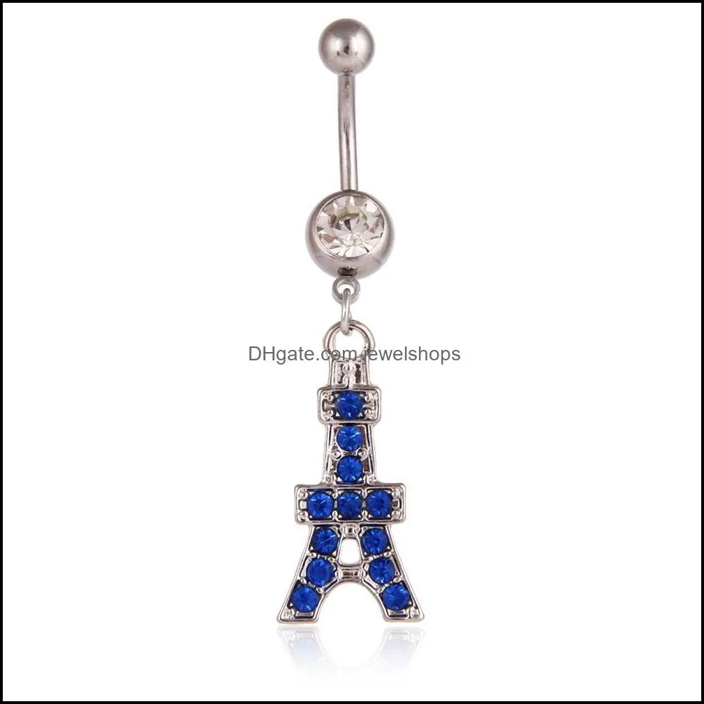 France Eiffel Tower Flower Belly Button Ring Surgical Steel Cute Navel Piercing Bulk Jewelry