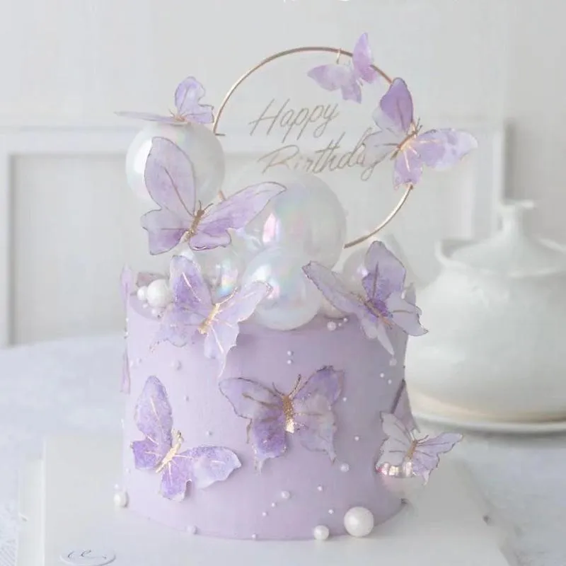 Other Festive & Party Supplies 10Pcs Purple Pink Butterfly Cake Decoration Happy Birthday Topper Handmade Painted For Wedding Baby ShowerOth