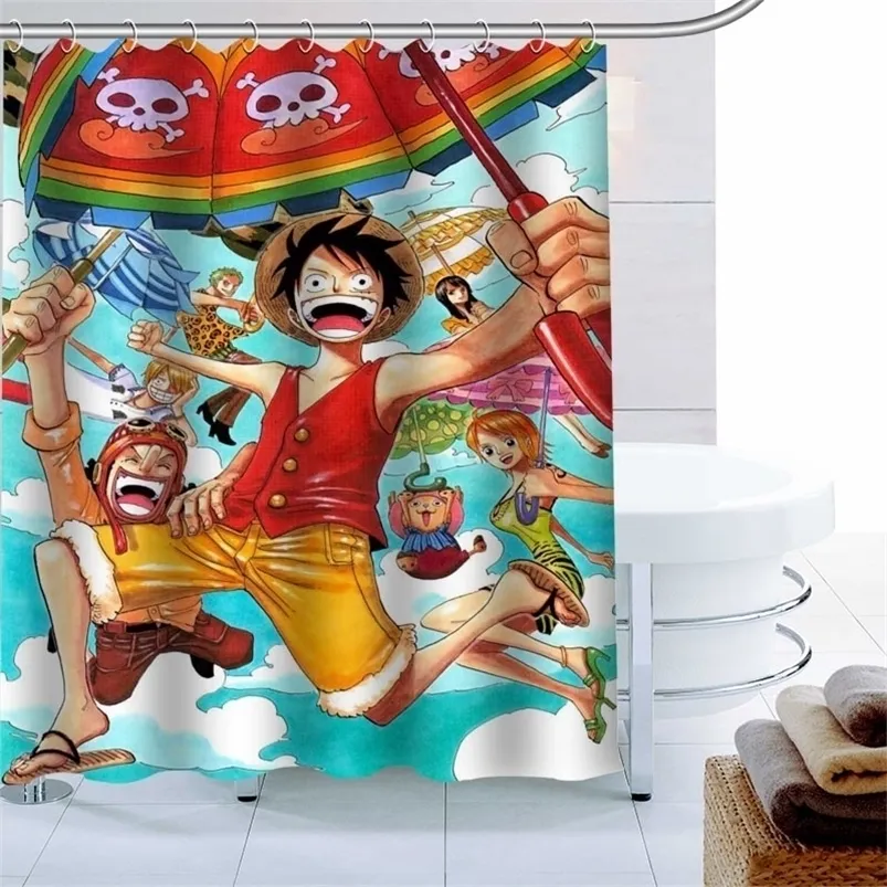 Cortina de chuveiro de anime Luffy personalizada Banho de tecido à prova d'água 180x180cmpolyester banheiro T200711