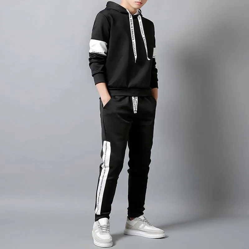 Survêtements pour hommes Patchwork Hommes Survêtement Sportswear Automne Mens Sweat À Capuche Ensemble Printemps Mode Lettre Imprimé Sweatsuit Mâle Trainingspak M