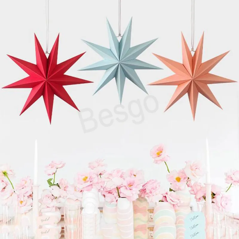 9-pointed Star Paper Stars Origami Ornaments Christmas Star Origamis Home Decoration Birthday Kindergarten Window Pendant BH6703 WLY