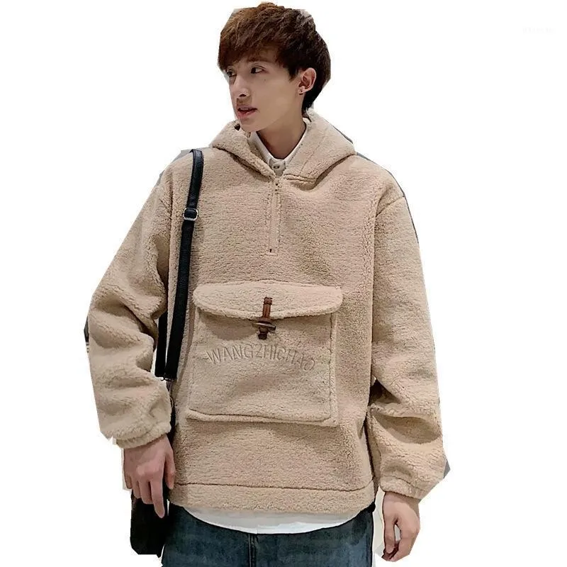 Men's Hoodies & Sweatshirts ZOGAA 2022 Lamb Wool Solid Color Sweatshirt Winter Wear Set Head Student Versatile Loose Hooded Trendy Men