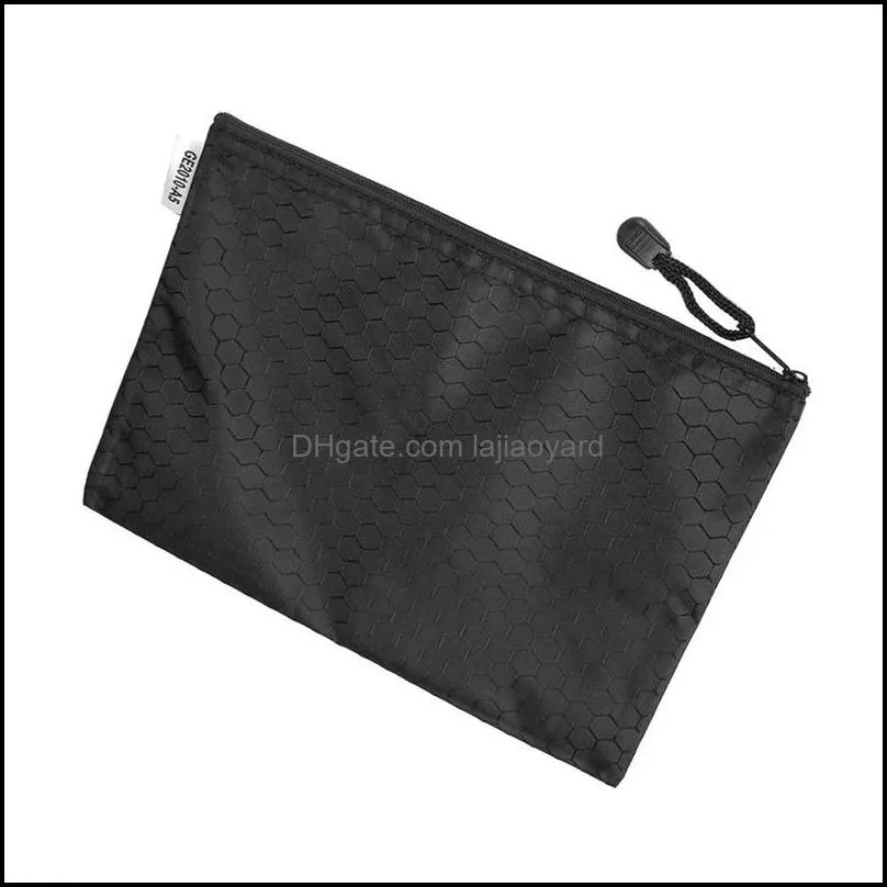 Black Nylon Hex Pattern Document Bag Zippered A4 Paper Pouch
