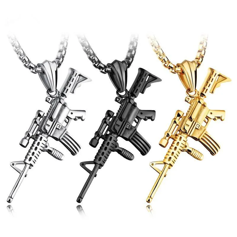 Pendant Necklaces Charm Pistol UZI Gun Shaped Punk Army Style Male Chain Necklace For Men Corrente Masculina Jewelry Birthday GiftsPendant