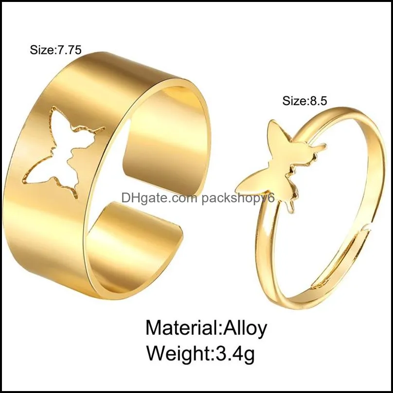 Trendy Gold Butterfly Open Rings For Women Men Lover Couple Ring Set Friendship Engagement Wedding Jewelry