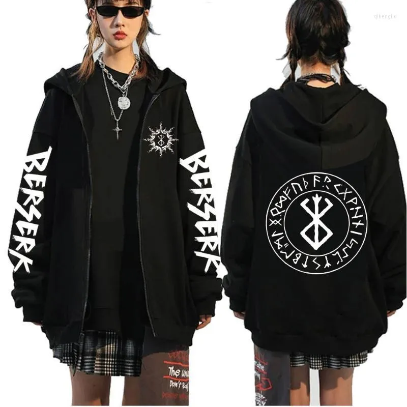 Sudaderas con capucha para hombre Anime Berserk Logo Print Hoodie Loog Sleeve Zip Up Pullover SweatshirtMen's