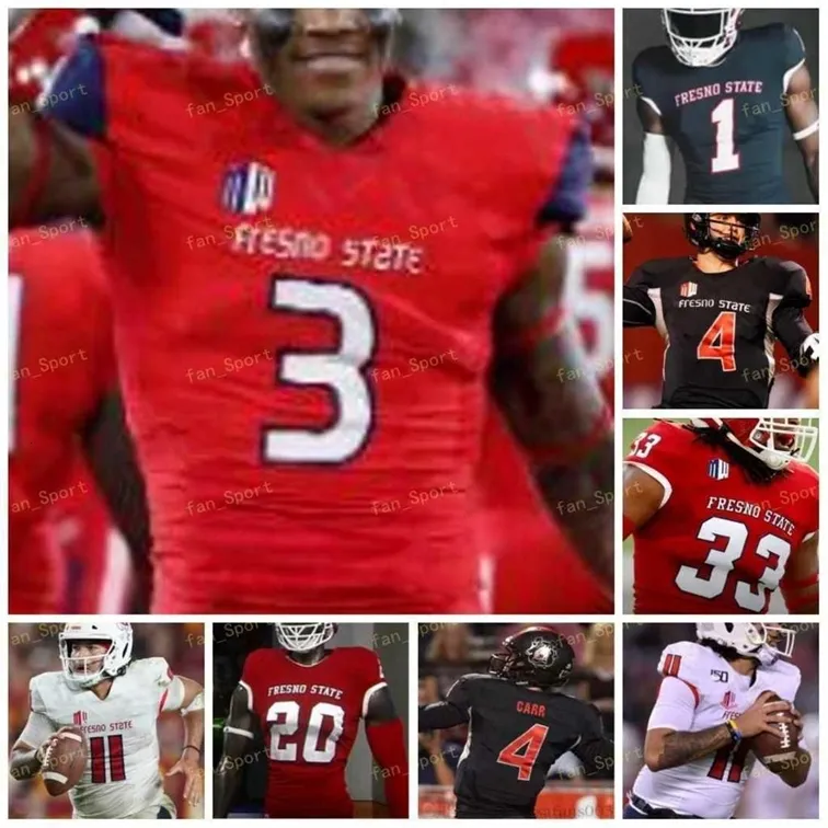 NIK1 Custom 2021 Fresno State Football Jersey College NCAA 90 Kevin Atkins 20 Ronnie Rivers 1 Keric Wheatfall 21 Ryan Mathews 4 Derek Carr 3