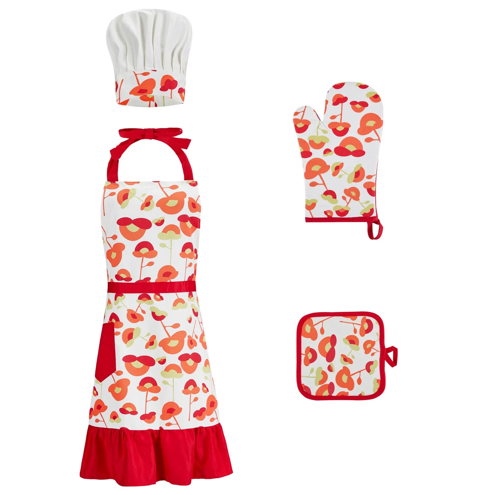 Kitchen audit Aprons with Oven Mitt/ Potholder/ Chef Hat 4PCS Set