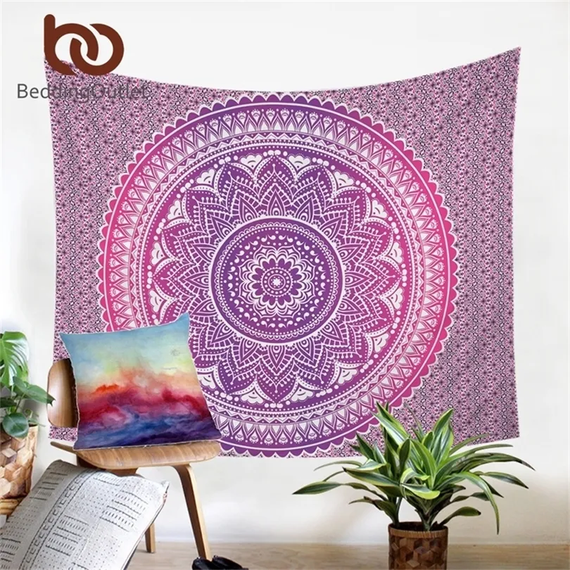 BeddingOutlet Pink Mandala Flower Tapestry Bohemia Girls Muur Hangende lotus Gedrukte muur tapijt Decoratief tapijttapijt voor Home T200601