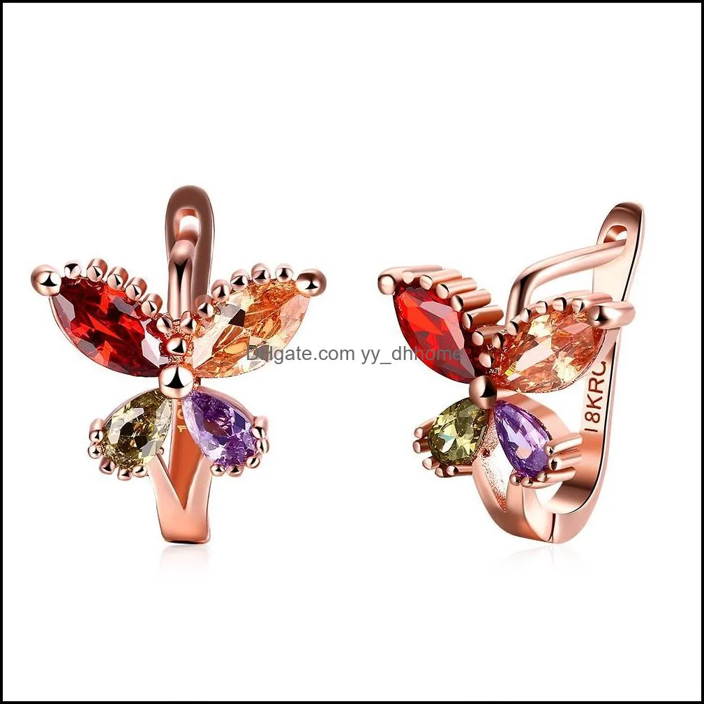 18k rose gold plated charm butterfly clip earrings with zircon fashion party gift jewelry for women