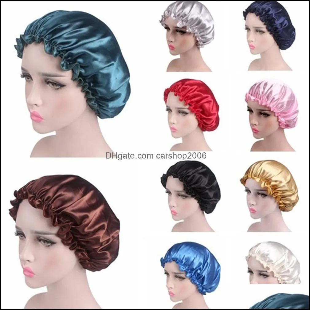 Women Long Hair Care Hat Solid Color Night Sleep Adjustable Solid Satin Bonnet Hat Silk Head Wrap Shower Cap Hair Styling Tools