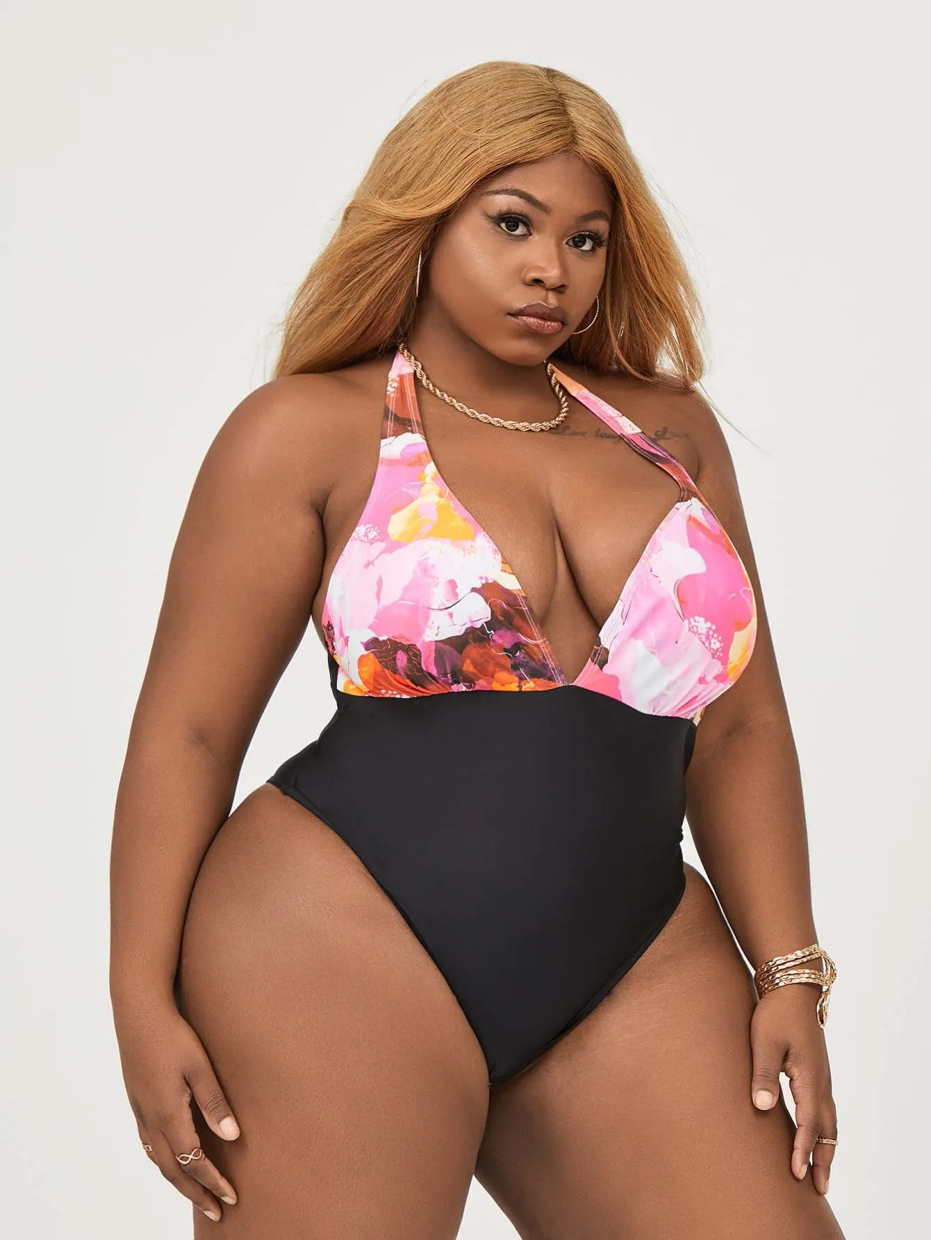 Plus Size One-Piece Swimsuit for Women, Multicolor Print, No Bra Underwire,  Support, Summer Swimwear